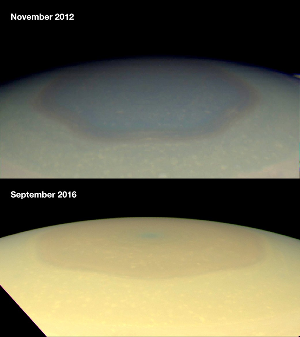 Astronomers Investigate Color Changes in Saturn’s Atmospheric Hexagon